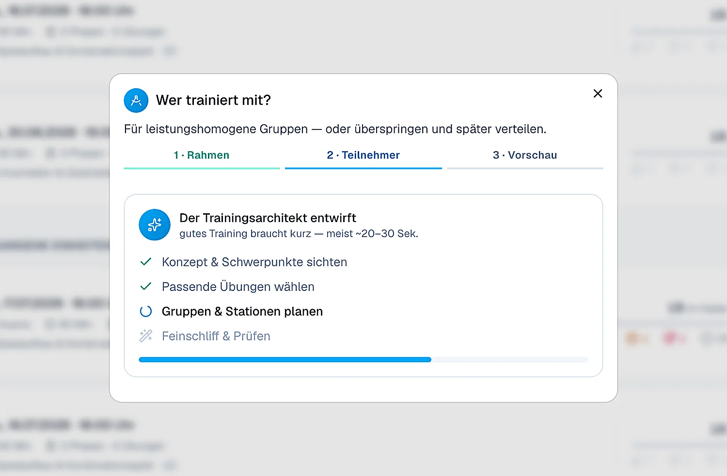 train.iq – der KI-Trainingsassistent entwirft gerade eine Einheit